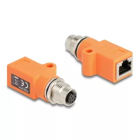   Delock M12 A-kódolt adapter 8 tűs anya - RJ45 anya Cat.5e beszerelő mélyedéssel, egyenes, narancssárga színű (DL-60618)