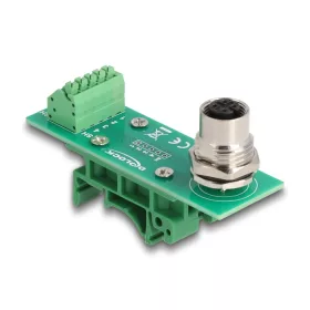   Delock M12 transzfer modul adapter 4 tűs A-kódú anya - 5 tűs sorkapocs DIN sínhez (DL-60658)