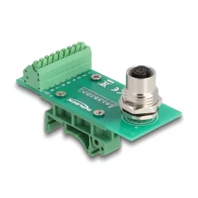   Delock M12 transzfer modul adapter 8 tűs A-kódú anya - 9 tűs sorkapocs DIN sínhez (DL-60659)