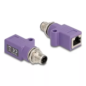   Delock M12 D-kódolt adapter 4 tűs apa - RJ45 anya Cat.5e beszerelő mélyedéssel, egyenes, lila színű (DL-60669)