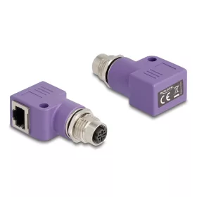   Delock M12 D-kódolt adapter 4 tűs anya - RJ45 anya Cat.5e beszerelő mélyedéssel, 90 -ban hajlított, ibolya színű (DL-60680)