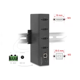   Delock Ipari Hub 4 x USB 2.0 A-típusú 15 kV ESD védelemmel és DIN sín beépítéssel (DL-60686)