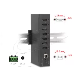   Delock Ipari Hub 7 x USB 2.0 A-típusú 15 kV ESD védelemmel és DIN sín beépítéssel (DL-60687)