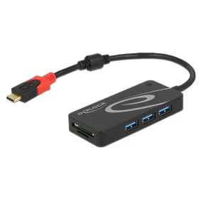   Delock Külso, USB 3.1-es, 1. generációs elosztó, USB Type-C > 3 x USB A-típusú + két nyílással rend (DL-62900)