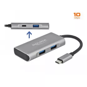   Delock Külső USB 3.2 Gen 2 USB Type-C  hub 3 A-típusú és 1 USB Type-C  csatlakozó felülettel (DL-63261)