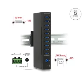   Delock Külso ipari hub 10 x USB 3.0 A-típusú 20 kV ESD védelemmel (DL-63919)