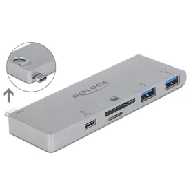   Delock 3 portos elosztó és 2 bemenetes kártyaolvasó MacBook-hoz 3.0 PD-vel és mozgatható (behúzható) (DL-64078)