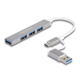   Delock 4 portos vékony USB Hub USB Type-C  vagy USB A-típusú - 3 x USB 2.0 Type-A csatlakozóhüvely + 1 x USB 5 Gbps Type-A csatlakozóhüvely (DL-64214)