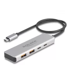   Delock USB 10 Gbps USB Type-C  hub 2 x A-típusú USB csatlakozóval és 2 x USB Type-C  csatlakozóval, valamint egy 35 cm hosszú csatlakozó kábellel (DL-64230)