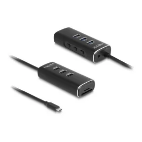   Delock 3 portos USB 10 Gbps hub, SD és Micro-SD kártyaolvasóval USB Type-C , 60 cm hosszú kábellel és portokhoz tartozó kapcsolóval (DL-64234)