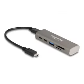   Delock 3 portos USB 10 Gbps hub beépített SD és Micro SD kártyaolvasóval, valamint USB Type-C  csatlakoztatóval (DL-64236)