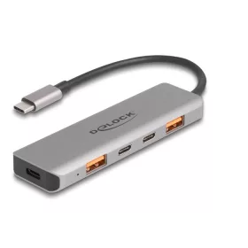   Delock USB 10 Gbps Hub 2 A-típusú USB port és 2 USB Type-C  port USB Type-C  csatlakozóval és PD 95 Watt (DL-64302)