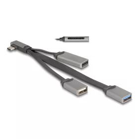   Delock 2 portos USB hub beépített SD és Micro SD kártyaolvasóval, valamint USB Type-C  csatlakoztatóval (DL-64303)