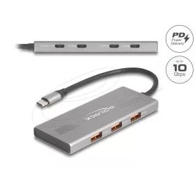   Delock 7 portos USB-elosztó, 10 Gbps, 4 db USB Type-C  csatlakozóaljzattal és 3 db USB Type-A csatlakozóaljjal (DL-64313)