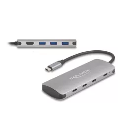   Delock 7 portos USB 10 Gbps Hub és 4K HDMI kimenet USB Type-C  csatlakozóval és PD 3.0 90 Watt (DL-64323)