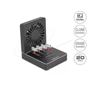   Delock USB 20 Gbps M.2 dokkolóállomás 4 x M.2 NVMe PCIe SSD-hez klónozási és törlési funkcióval