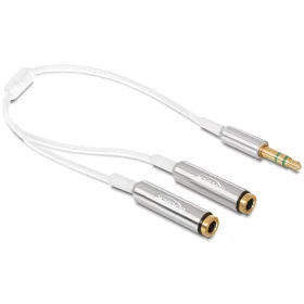   Delock kábel, audio sztereo jack apa, 3.5 mm > 2 x sztereo jack anya, 25 cm, fehér (DL-65355)