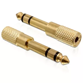   Delock adapter, sztereo jack apa 6.35 mm > sztereo jack anya, 3.5 mm 3 pin, fém (DL-65361)