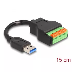   Delock A-típusú USB 3.2 Gen 1 kábel apa - terminal block adapter lenyomó gombbal 15 cm (DL-66240)