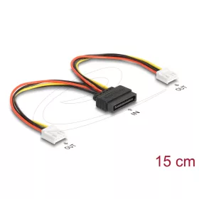   Delock SATA tápkábel 15 tűs apa - 2 db. Floppy 4 tűs anya 15 cm (DL-66611)
