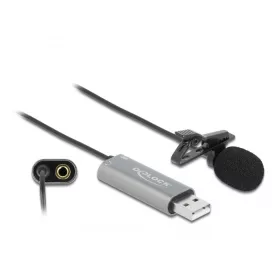   Delock USB Tie Lavalier mindenirányú csiptetős mikrofon 24 bit / 192 kHz és 3,5 mm-es sztereo jack f (DL-66638)