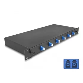   Delock 19  optikai szálösszefűző doboz 6 db. LC Duplex OS2 1U teljes elrendezés kész az összefűzésre (DL-66997)