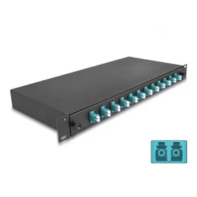   Delock 19  optikai szálösszefűző doboz 12 db. LC Duplex OM3 1U teljes elrendezés kész az összefűzésre (DL-67004)