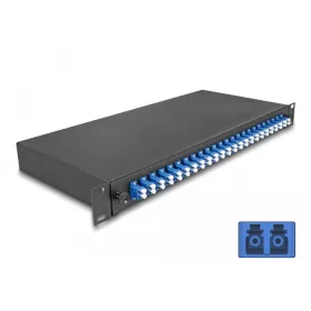   Delock 19  optikai szálösszefűző doboz 24 db. LC Duplex OS2 1U teljes elrendezés kész az összefűzésre (DL-67009)