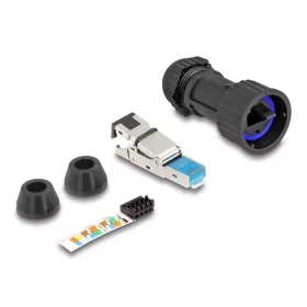   Delock RJ45 apa összeállítás Cat.6A átvezető csatolóval IP68 por és vízhatlan fekete (DL-67049)