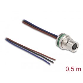   Delock M8 3 tűs anya A-kódolású, szabad kábelvégződésű panelhez 0,5 m (DL-80146)