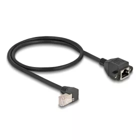   Delock Hálózat bővítő kábel S/FTP RJ45 apa 90  hajlított - RJ45 beépített anya Cat.6A 0,5 m fekete (DL-80310)