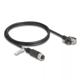   Delock M12 kábel A-kódú 8 tűs anya - RJ45 apa csavarokkal Cat.5e FTP 1 m hosszú fekete (DL-80423)