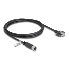   Delock M12 kábel D-kódú 4 tűs anya - RJ45 apa csavarokkal Cat.5e FTP 2 m hosszú fekete (DL-80445)