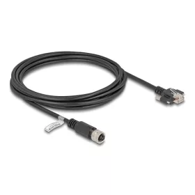  Delock M12 kábel D-kódú 4 tűs anya - RJ45 apa csavarokkal Cat.5e FTP 3 m hosszú fekete (DL-80450)