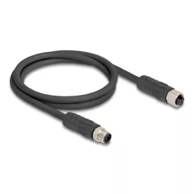   Delock M12 kábel L-kódolt 4 tűs apa - anya PUR húzóláncokhoz alkalmas 1 m fekete (DL-80519)