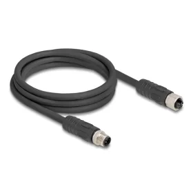   Delock M12 kábel L-kódolt 4 tűs apa - anya PUR húzóláncokhoz alkalmas 2 m fekete (DL-80520)