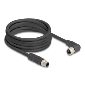   Delock M12 kábel L-kódolt 4 tűs egyenes apa   jobbra hajlított anya PUR húzóláncokhoz alkalmas 5 m fekete (DL-80527)