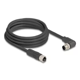   Delock M12 kábel L-kódolt 4 tűs jobbra hajlított apa   egyenes anya PUR húzóláncokhoz alkalmas 3 m fekete (DL-80530)