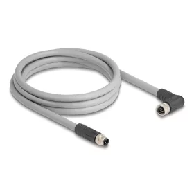   Delock M12 kábel L-kódolt 5 tűs egyenes apa   jobbra hajlított anya PUR húzóláncokhoz alkalmas 2 m szürke (DL-80543)