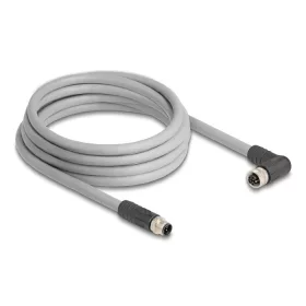   Delock M12 kábel L-kódolt 5 tűs egyenes apa   jobbra hajlított anya PUR húzóláncokhoz alkalmas 3 m szürke (DL-80544)