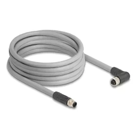   Delock M12 kábel L-kódolt 5 tűs egyenes apa   jobbra hajlított anya PUR húzóláncokhoz alkalmas 5 m szürke (DL-80545)