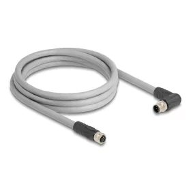   Delock M12 kábel L-kódolt 5 tűs jobbra hajlított apa   egyenes anya PUR húzóláncokhoz alkalmas 2 m szürke (DL-80548)