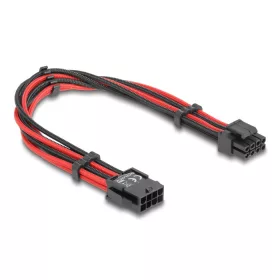   Delock Bővítő kábel 8 tűs EPS apa - 4 + 4 tűs EPS anya textil, fekete-piros borítással 30 cm (DL-80974)