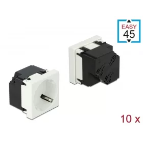   Delock 45 x 45 mm méretű, 45  elrendezésű Easy 45 földelt hálózati csatlakozóaljzat, 10 db. Fekete (DL-81321)