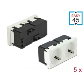   Delock 45 x 45 mm méretű, 2 modulos 45  elrendezésű Easy 45 földelt hálózati csatlakozóaljzat 5 dara (DL-81322)
