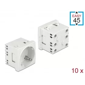   Delock 45 x 45 mm méretű, bővíthető, 45  elrendezésű Easy 45 földelt hálózati csatlakozóaljzat, 10 d (DL-81324)