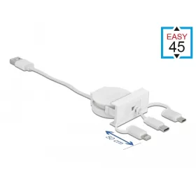   Delock Easy 45 modulos USB 2.0 3 az 1-ben behúzható kábel, A-típusú USB - USB-C , Micro USB és light (DL-81375)