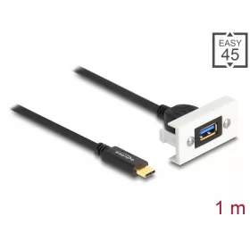   Delock Easy 45 modul SuperSpeed USB 10 Gbps (USB 3.2 Gen 2) A-típusú USB anya - USB Type-C  apa rövid kábellel, 22,5 x 45 mm (DL-81388)
