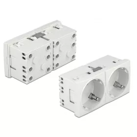   Delock 45 x 45 mm méretű, 2 modulos, bővíthető, 45  elrendezésű Easy 45 földelt hálózati csatlakozóaljzat (DL-81426)