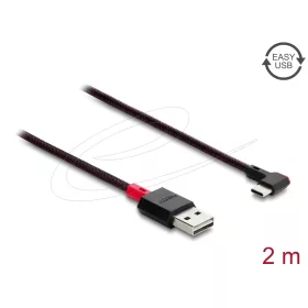   Delock EASY-USB 2.0 kábel A-típusú csatlakozódugó - USB Type-C  csatlakozódugó, ívelt bal / jobb, 2 m, fekete